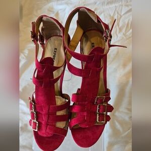 Express Women's Red Gladiator Double Buckle Wedge Sandals Size 8